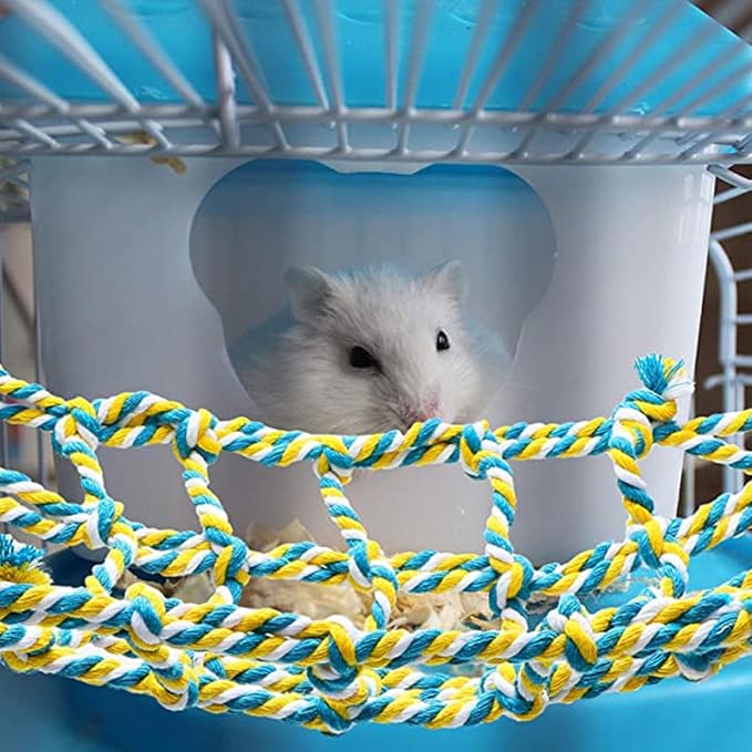UKCOCO Colorful Woven Climbing Hammock Net for Small Pets, Hanging Squirrel and Hamster Play Net in Red and Yellow, Reptile and Bird Cage Accessory for Climbing and Resting