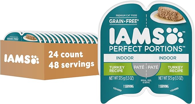 IAMS Perfect Portions Grain Free Wet Cat Food Pate, Healthy Adult Cat Food Wet, Turkey Pate, 2.6 Oz. (24 Twin Packs)