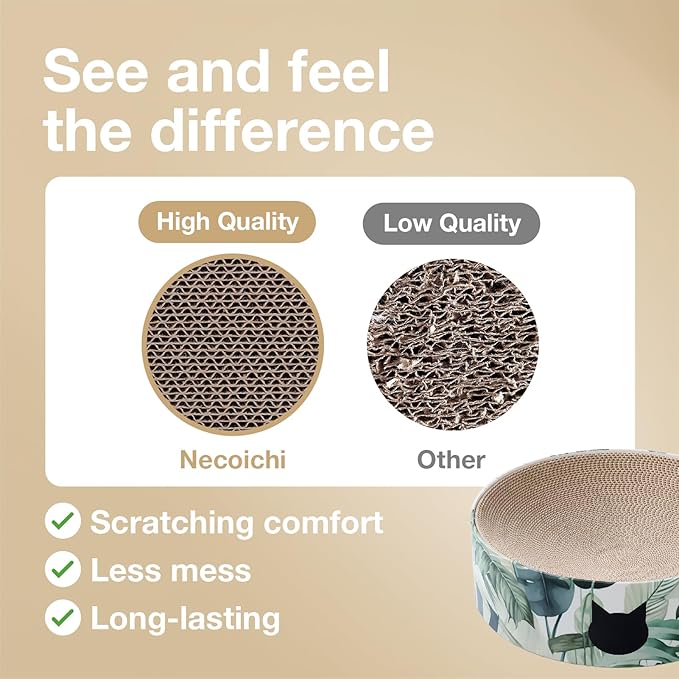 Necoichi Cat Scratcher Bowl Replacement for Indoor Cats - Cat Scratching Lounger with Reversible Usability and Extra Comfort for Lounge, Cardboard Bed Couch / (Regular, Oak)