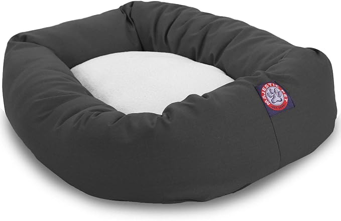 Majestic Pet 40 Inch Poly-Cotton Sherpa Calming Dog Bed Washable – Cozy Soft Round Dog Bed with Spine for Head Support - Fluffy Donut Dog Bed 40x29x9 (inch) – Round Pet Bed Large - Gray