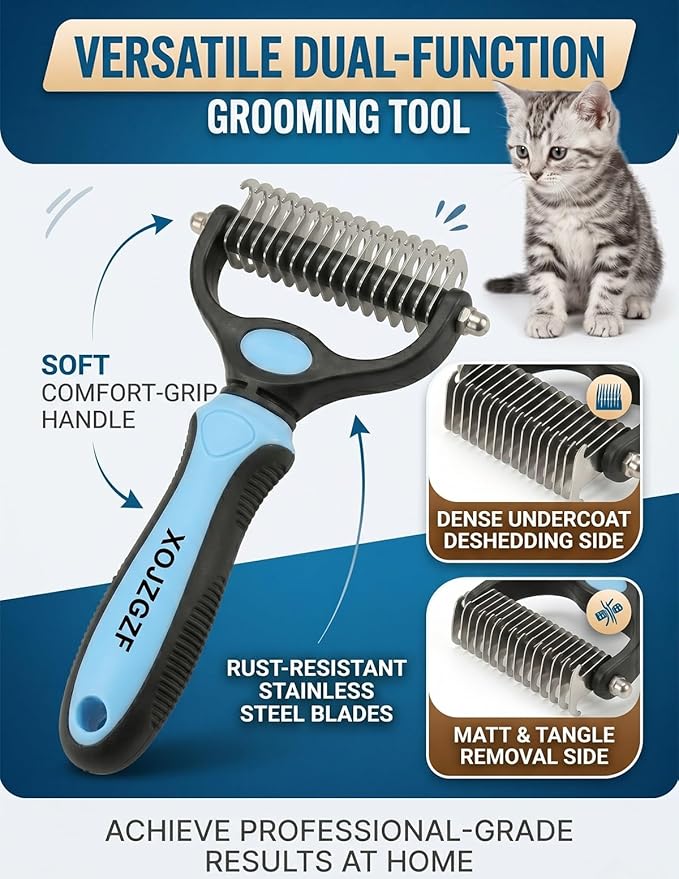 Professional Deshedding Tool for Dogs & Cats, Pet Pro Grooming Tools, Indoor Cat Double-Sided Brush Rake, Pets Hair Remover Shedding, Long Haired Dog Brushes, Undercoat Combs Supplies(Pink-L)
