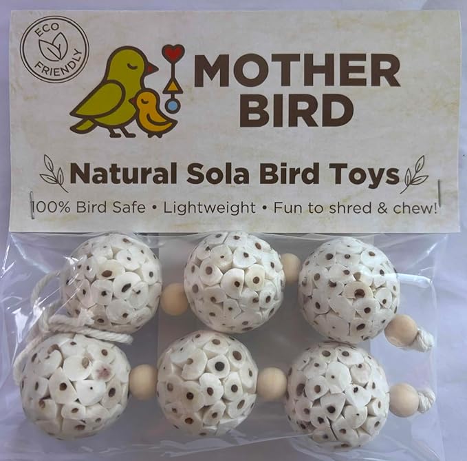 Shred and Destroy Bird Toy for Small Birds - Budgies, Lovebirds - Natural Sola Ball Hanging Chew Toy - 2 Pack - Boredom Buster Cage Toy