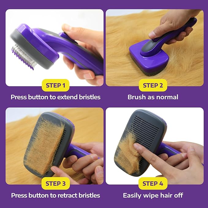 Hertzko Self Cleaning Slicker Brush - Dog & Cat Brush, Dog Brush for Shedding, Cat & Dog Grooming for Pets, Grooming Brushes for Long Short Haired Dogs Cats, Deshedding Brush, Rake, Comb