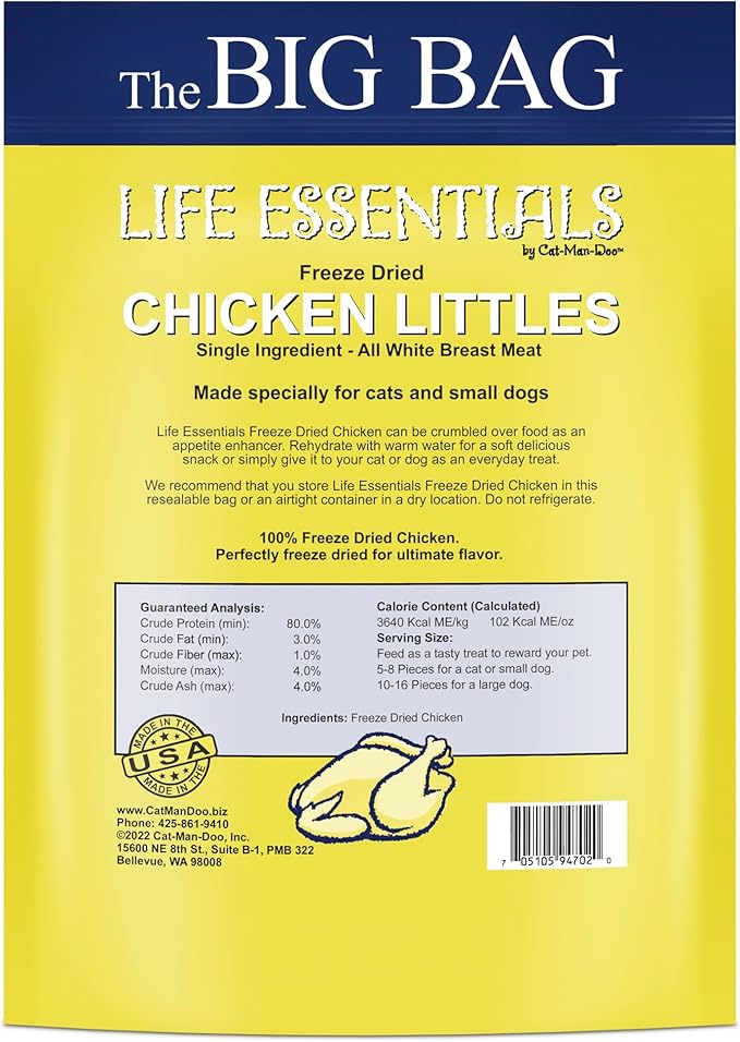 Life Essentials by Cat-Man-Doo | Chicken Littles - 16oz Bag | Freeze Dried Chicken Cat & Dog Treats | Healthy, Single Ingredient, Training Treats, High Protein