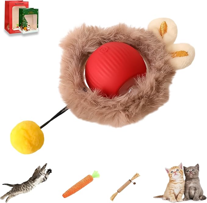 2026 New Generation Interactive Cat Toys Indoor, 360° Smart Automatic Cat Ball Three Modes with Long-Lasting Durability, for All Cats & Dogs (Red, No Wake F)