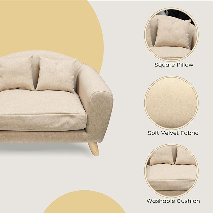Dog Sofa Bed for Small Dogs, Supportive Foam Dog Couch with Washable Cushion and Anti-Skid Pads, Soft Pet Sofa for Cats, Modern Pet Couch with Low Back, Puppy Bed & Chair, Light Grey