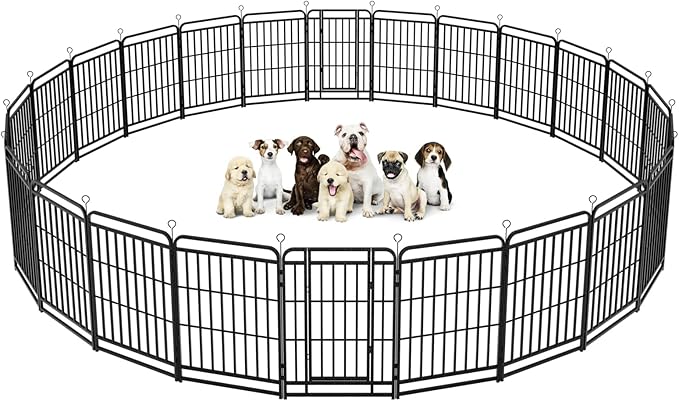 Kfvigoho Heavy Duty Dog Playpen: 24 Steel Panels 40" Height, Square Steel Pipe with Reinforced Crossbars, 54FT 227 Sq.ft Portable Fence for Yard RV Camping, Snowy Black