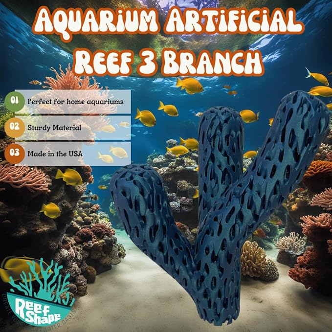 Chatelet REEFSHAPE Aquatic Branch Haven – Vertical Reef Shelter with 3-Limb Branch Design, Aquarium Safe Structure for Fish, Shrimp, Microorganisms, & Aquatic Pets (Neptune Blue)