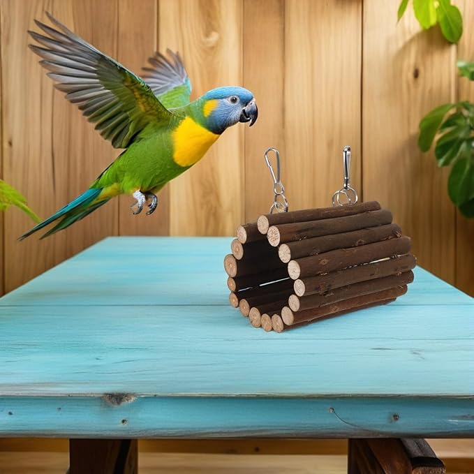 SUPVOX Wooden Parrot Swing and Hanging Tunnel with Hook, Small Natural Chewable Bird Cage Accessory for Climbing and Playing