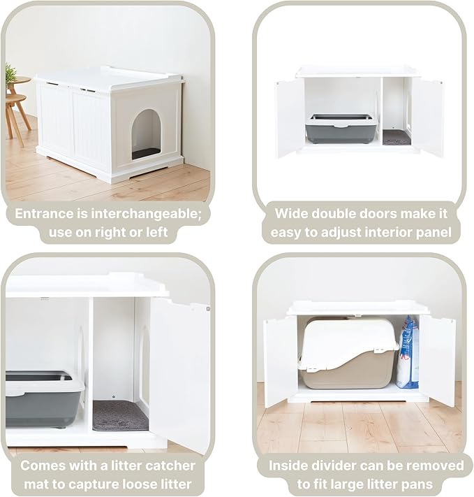 Trixie XL Furniture Litter Box Enclosure (White), Hidden Litter Box for Cats with Openings on Either Ends & Large Ventilations Slots, Double Doors for Easy Cleaning, Removable Divider