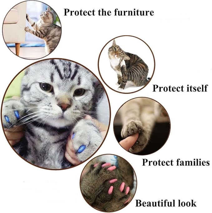 VICTHY Cat Nail Caps and Covers with Glue and Applicators - 100 Pieces in 5 Colors for Extra Small/Kitten Sizes