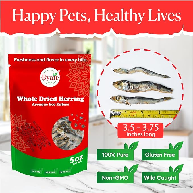 Whole Dried Herring 5 Oz, One Ingredient Dog Treats Fish for Training, Crunchy Air Dried Fish for Dogs and Cats