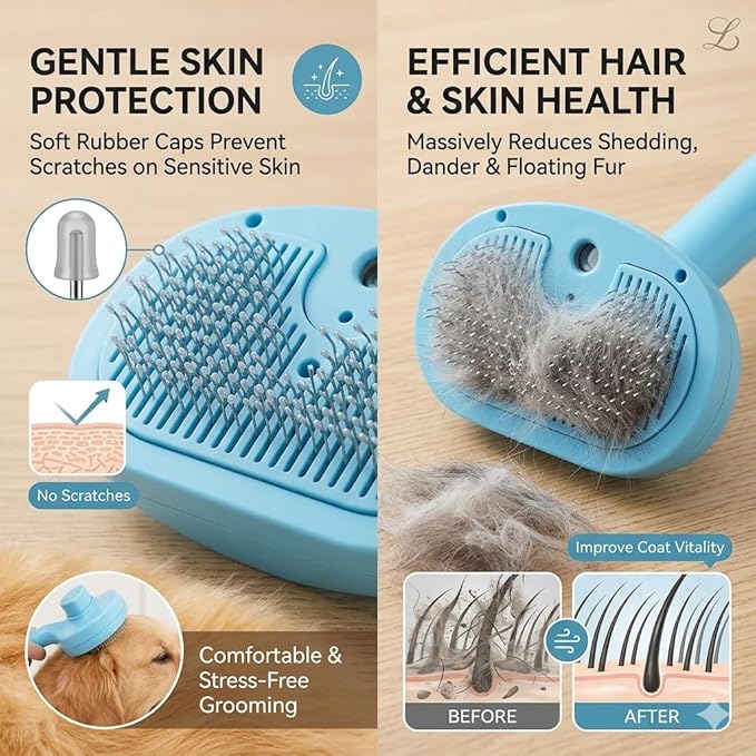 YFL Cat Steam Brush for Indoor Cats & Dogs, Self Cleaning Cat Brush for Shedding, Mist Spray Grooming Comb, USB Rechargeable Anti-Static Deshedding Tool for Long & Short Hair Pets
