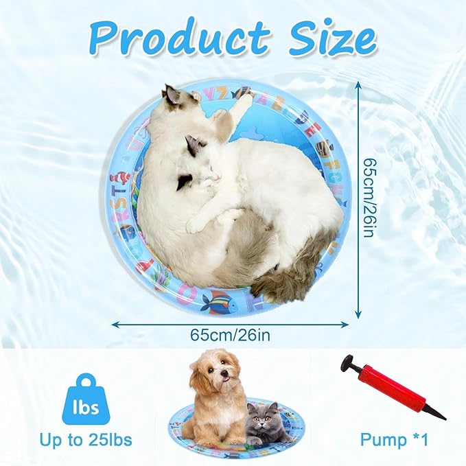 Cat Water Mat, Pet Water Bed with Fish, Thickened Sensory Play Mat for Cats, Leak-Proof Inflatable Cooling Playmat, Washable Pool Toy for Indoor Outdoor Exercise(Dolphin)