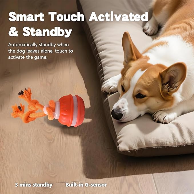 Interactive Dog Toys, Motion Activate Rolling Ball for Small Medium Large Dogs, Automatic Moving Toy, Interactive Dog Ball Stimulation Toy for Boredom Relief (Orange)