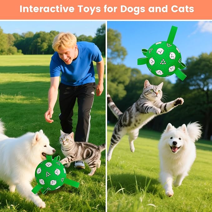 Dog Soccer Ball with Straps - Durable Jolly Ball for Dogs, Large Soccer Ball for Dogs, Dog Toys for Medium Dogs, for Pet Birthday, Outdoor Indoor Play Training Exercise