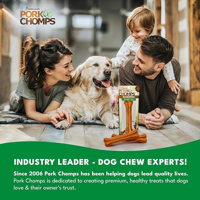 Pork Chomps Roasted Pressed Pork Skin Dog Chew, 7-inch Bone, 1 Count (Pack of 2)