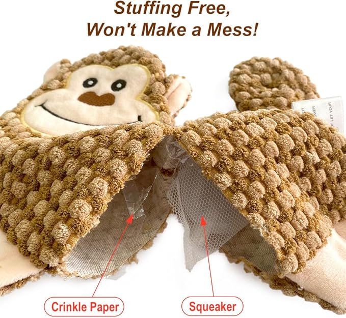 Cute No Stuffing Dog Toy for Small, Medium Breeds, Fun for Indoor Puppies with Soft Squeaker and Crinkle Paper, No Mess Chew and Play (4 Pack)