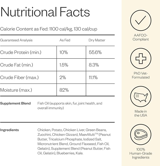 Maev Human-Grade Chicken Dog Food, Skin & Coat Formula, Whole Ingredient, Gluten-Free, High Protein Puppy & Dog Food, 20 lb
