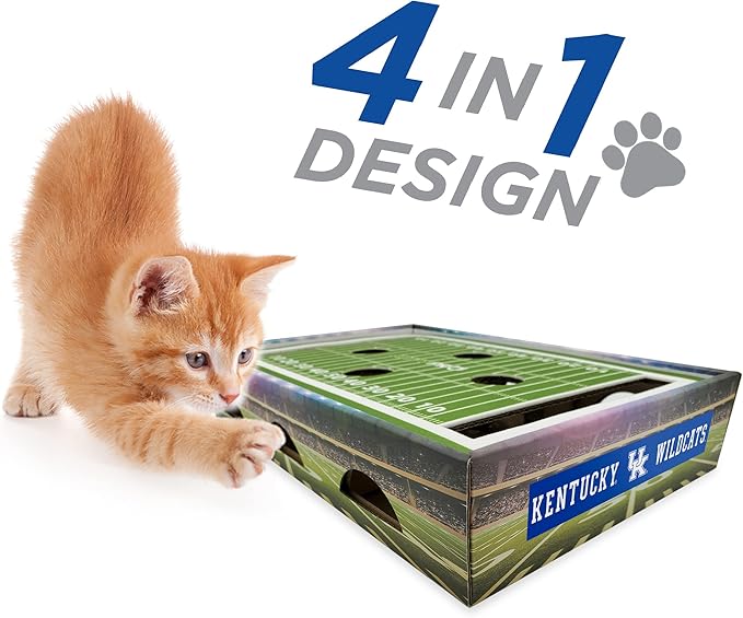 Pets First NCAA Kentucky Wildcats Cat Scratcher Box, Game Day Cat Toy, NCAA Football Field Designed Cat Scratcher and Lounge, Stimulating Cat Game,KY-5028