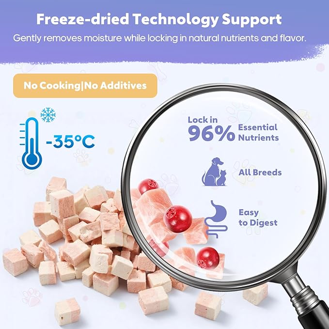 4.23 oz Freeze Dried Chicken Cubes for Dogs and Cats Chicken Snacks with Cranberry Nutrient-Dense Low-Fat Pet Training & Reward Snacks Grain-Free Chicken Treats