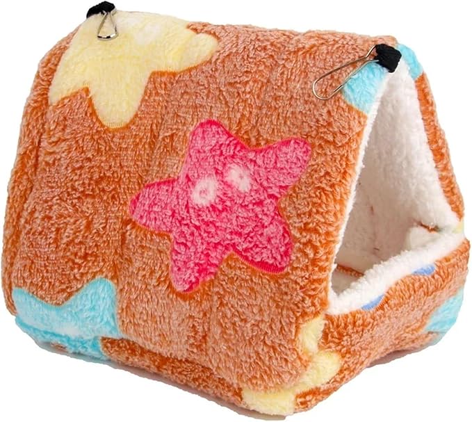 Guinea Pig Bed Heart Plush Pet Hamster Nest for Birds House Warm Comfortable Winter Parrot Hammock Cave Cage Hut Tent Pet Bird Cage Accessories(Star Brown,L 20x16x19cm)