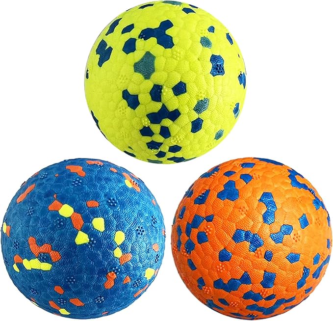 3Pack Dog Ball Toys Indestructible Float On Water Fetch Bouncy Durable Solid Rubber Ball for Puppy Small and Medium Dogs Playing Toys (3Pcs-2.55'')
