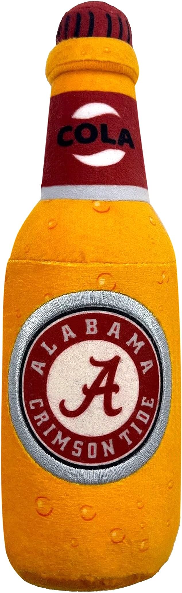 NCAA Alabama Crimson Tide Beer Bottle Plush Dog & CAT Squeak Toy- Cutest Stadium SODA Bottle Snack Plush Toy for Dogs & Cats with Inner Squeaker & Beautiful Football/Basketball Team Name/Logo
