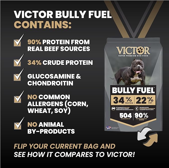 VICTOR Bully Fuel Dry Dog Food, 40 lb – Real Beef First Ingredient, High-Calorie Formula for Lean Muscle, Glucosamine & Chondroitin for Joint Health, Omega 3 & 6 for Skin & Coat