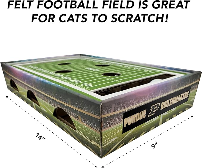 Pets First NCAA Purdue Boilermakers Cat Scratcher Box, Game Day Cat Toy, NCAA Football Field Designed Cat Scratcher and Lounge, Stimulating Cat Game