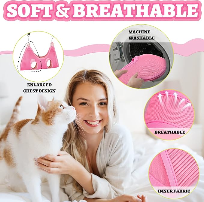 Ferraycle 14 in 1 Pet Grooming Hammock for Dogs Cats, Dog Grooming Sling, Cat Nail Trimming Kit, Restraint Bag with Clipper File for Nail Trimming Ear Cleaning Bathing Small Pets(Pink)