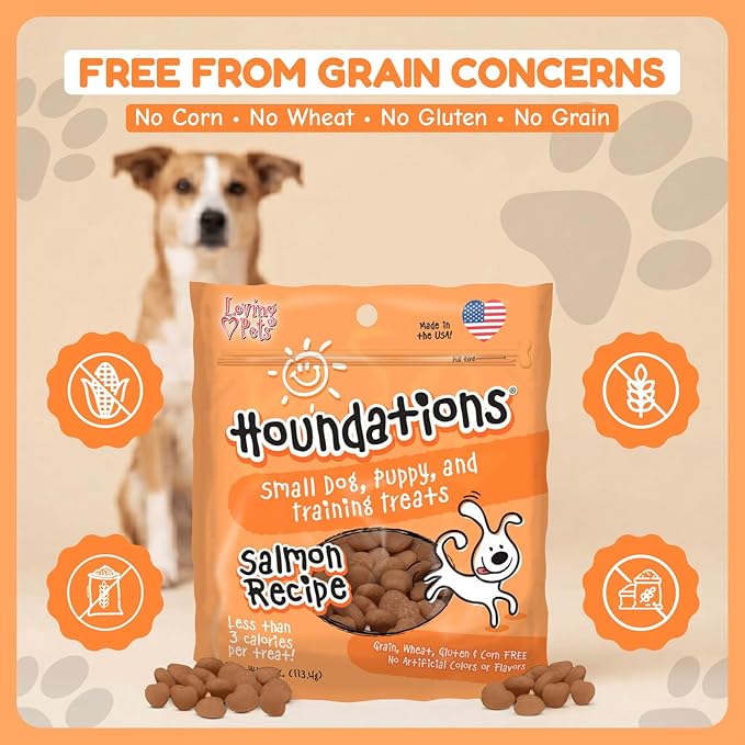 Loving Pets Houndations Salmon Dog Training Treats | All Natural | 2.6 Calories Per Treat | Grain-Free, Wheat-Free, Gluten-Free & Corn-Free | For Small Dogs & Puppies, 4 oz