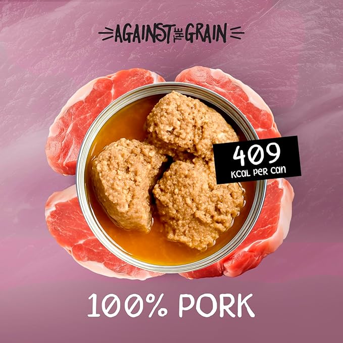Against The Grain Nothing Else! 100% Pork Dog Food – 12 Count, 11 oz Each – Single-Ingredient Pork Loaf in Natural Bone Broth – Limited Ingredient, Grain-Free Recipe for Sensitive & Allergy-Prone Dogs
