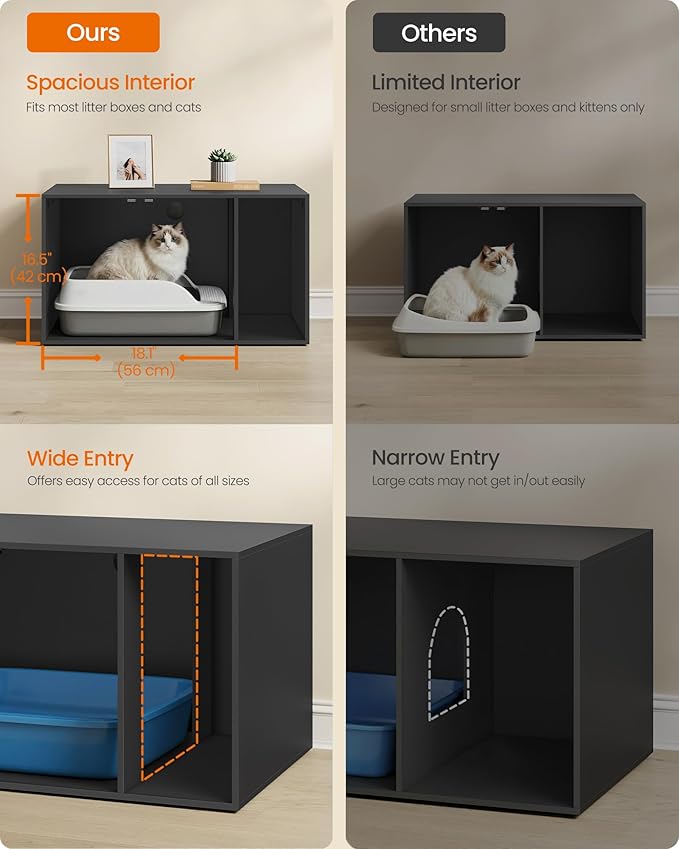 Feandrea Cat Litter Box Enclosure, Modern Hidden Litter Box Furniture, Front Entry, Double Doors, Indoor Pet House, Living Room Side End Table, 31.5 x 19.7 x 17.7 Inches, Ink Black UPCL020BC01S