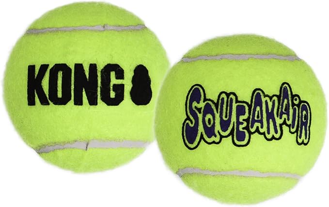 KONG SqueakAir Tennis Balls - Small - 6 Pack - Durable Squeaky Tennis Ball Dog Toy for Fetch, Non-Abrasive Felt, Gentle on Teeth, for Small Breed Dogs