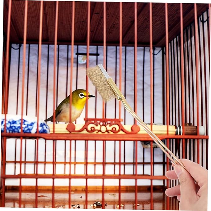 POPETPOP 1set Bird Cage Cleaning Brush with Handle Steel and Copper Wire Bristles for Deep Cleaning Nests Platforms and Accessories