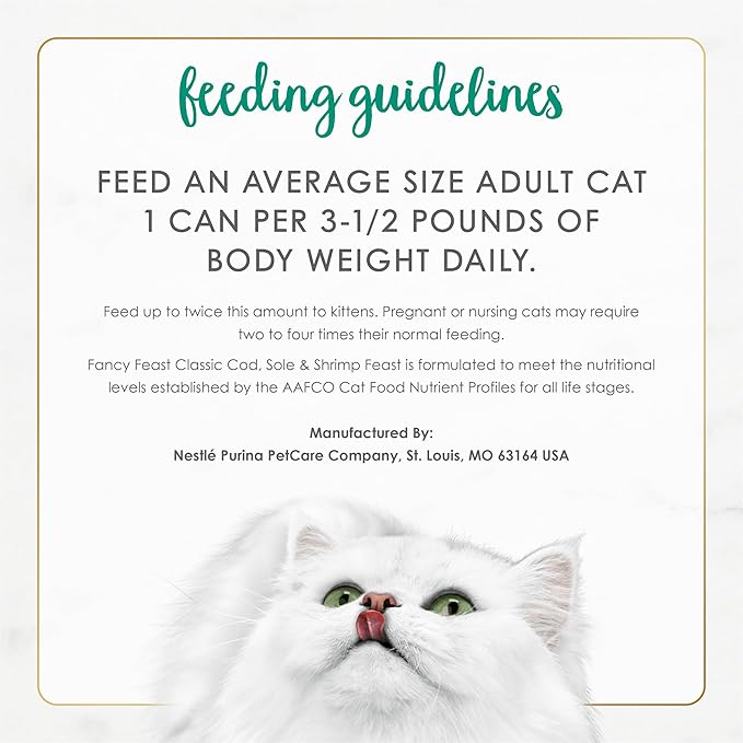 Fancy Feast Purina Cod, Sole and Shrimp Feast Classic Grain Free Wet Cat Food Pate - 3 oz. Cans (Pack of 48)