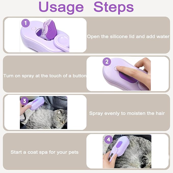Cat Steam Brush for Shedding, 2026 New 4 in 1 Rechargeable Steam Pet Brushes for Cats & Dogs, Indoor Anti-static Pets Brush for Massage, Cleaning, Shedding & Combing Hair (Purple)