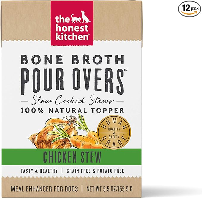 The Honest Kitchen Human Grade Bone Broth POUR OVERS™ Wet Toppers for Dogs(Chicken strew) 5.5 oz (Pack of 12)
