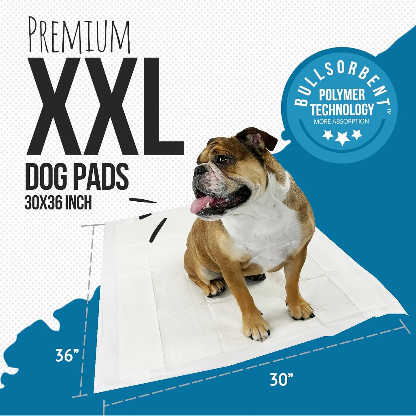 Bulldogology Premium XXL Puppy Pads with Adhesive Tabs - Dog Pads Extra Large (30x36) - Leak Proof Dog Pee Pads Extra Large - Ultra Absorbing Extra Large Puppy Pads (40-Count, White)
