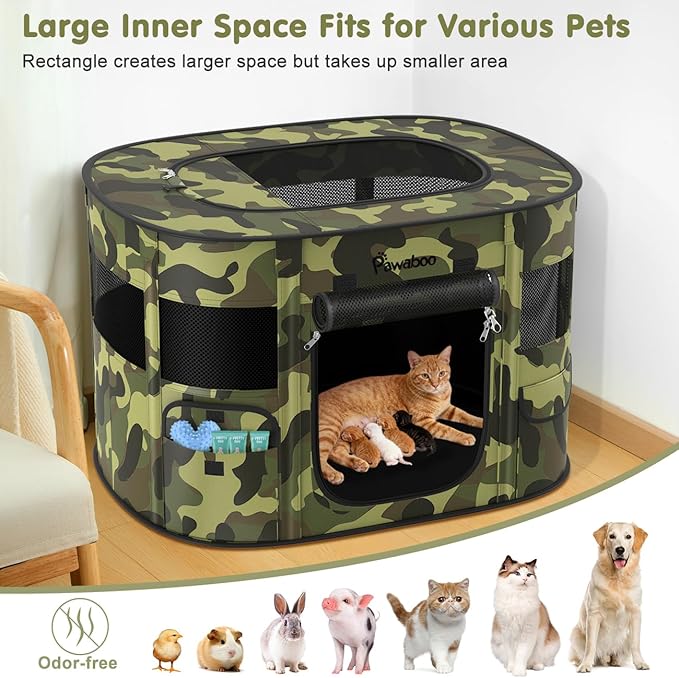 Dog Playpen, Portable Pet Cat PlayPen, 600D Oxford Dog Kennel Tent Crate, Waterproof&Breathable, Indoor Outdoor Travel Camping for Medium/Large Breed with Carrying Case+Bowl(L), Black Camouflage