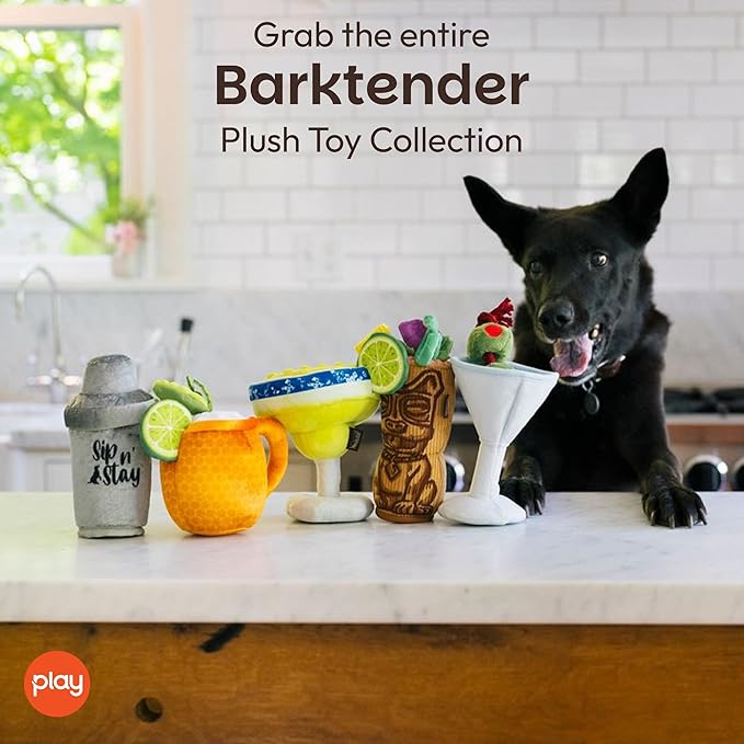 P.L.A.Y. Cute Plush Dog Toys - Barktender Bar & Drink Themed Durable Squeaker Toy, Great for Puppies & Small, Medium, Large Dogs - Hidden Rope, Crinkle, Machine Washable, Recycled Material (Margarita)