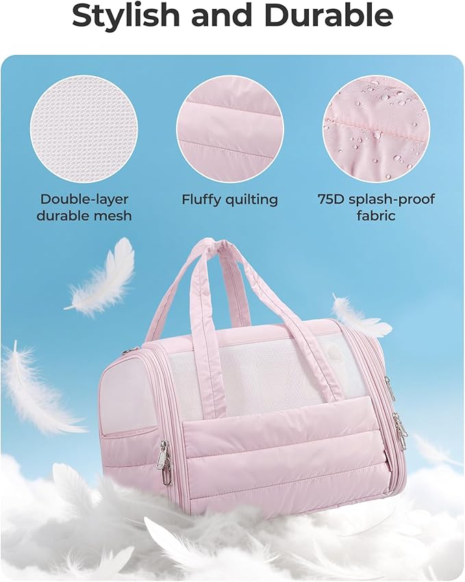 BAGSMART Cat Carrier: Soft-Sided Pet Carrier for Small Medium Cats Dogs Puppy Quilted Collapsible Puffy Travel Bag Up to 20 Lbs Pink
