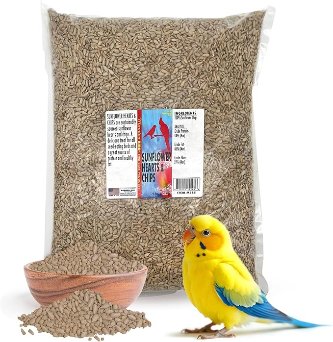 Morning Bird Sunflower Hearts & Chips 9 lbs – Premium Bird Seed with High Protein & Healthy Fat - Shelled Sunflower Hearts for Birds - Mess Free, Easy to Feed, Delicious Snack
