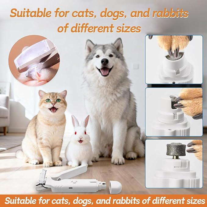 Dog Nail Trimmers & Dog Nail Grinder, USB Rechargeable, LED Light, Ultra-Quiet, Safety Guard, for Large Medium Small Dogs & Cats, Nail Clippers for Grooming & Claw Trimming