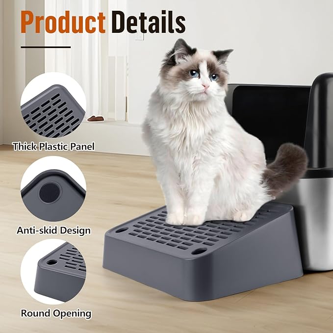 Cat Litter Box Ramp, Litter Box Step Mat with Filter Function, Cat Litter Catcher for Self-Cleaning Litter Boxes, Cats Pedal Stool Ideal for Kitten & Elderly Cats (Dark Grey)