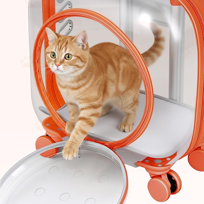 Portable Pet Carrier Trolley Box - Ventilated PC Travel Carrier with Silent Shock-Absorbing Wheels, Telescopic Handle for Cats, Small Dogs, Puppies - Outdoor Hiking, Camping, Car & Airline A