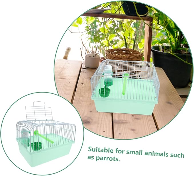 POPETPOP Portable Multi Functional Bird Travel Cage for Parakeets and Parrots with Spacious Abs and Iron Frame Includes Perch Food Box Water Dispenser and Easy to pet Carrier Random Color