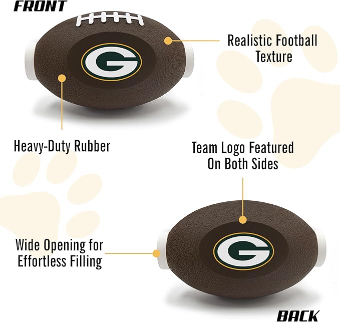 Pets First NFL Green Bay Packers Football Treat Dispensing Toy for Dogs and Cats, Rubber Ball, Interactive Fun, Natural Rubber