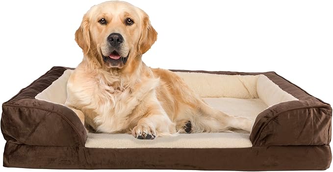 PETMAKER Orthopedic Dog Bed - 42in Dog Couch Bed with Supportive Wraparound Bolster and Removable Washable Cover - Egg-Crate Foam Extra Large Dog Bed for Pets up to 65lbs - Dog Products (Brown)